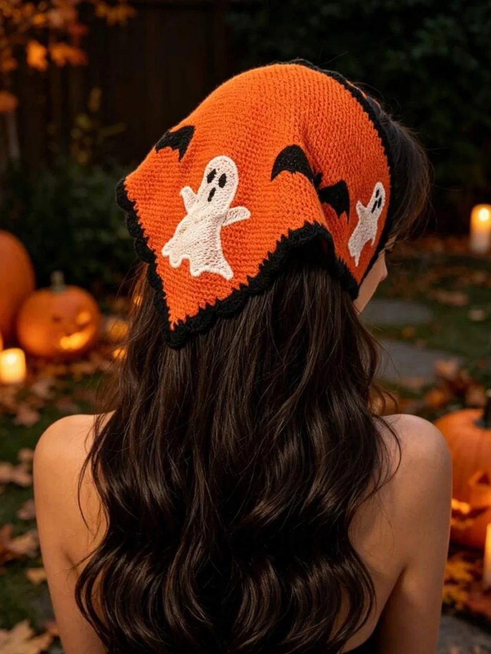 1pc Handmade Crochet Halloween Theme Headscarf,